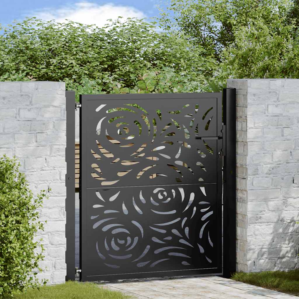 Gartentor Schwarz 100x100 cm Stahl Flammendesign