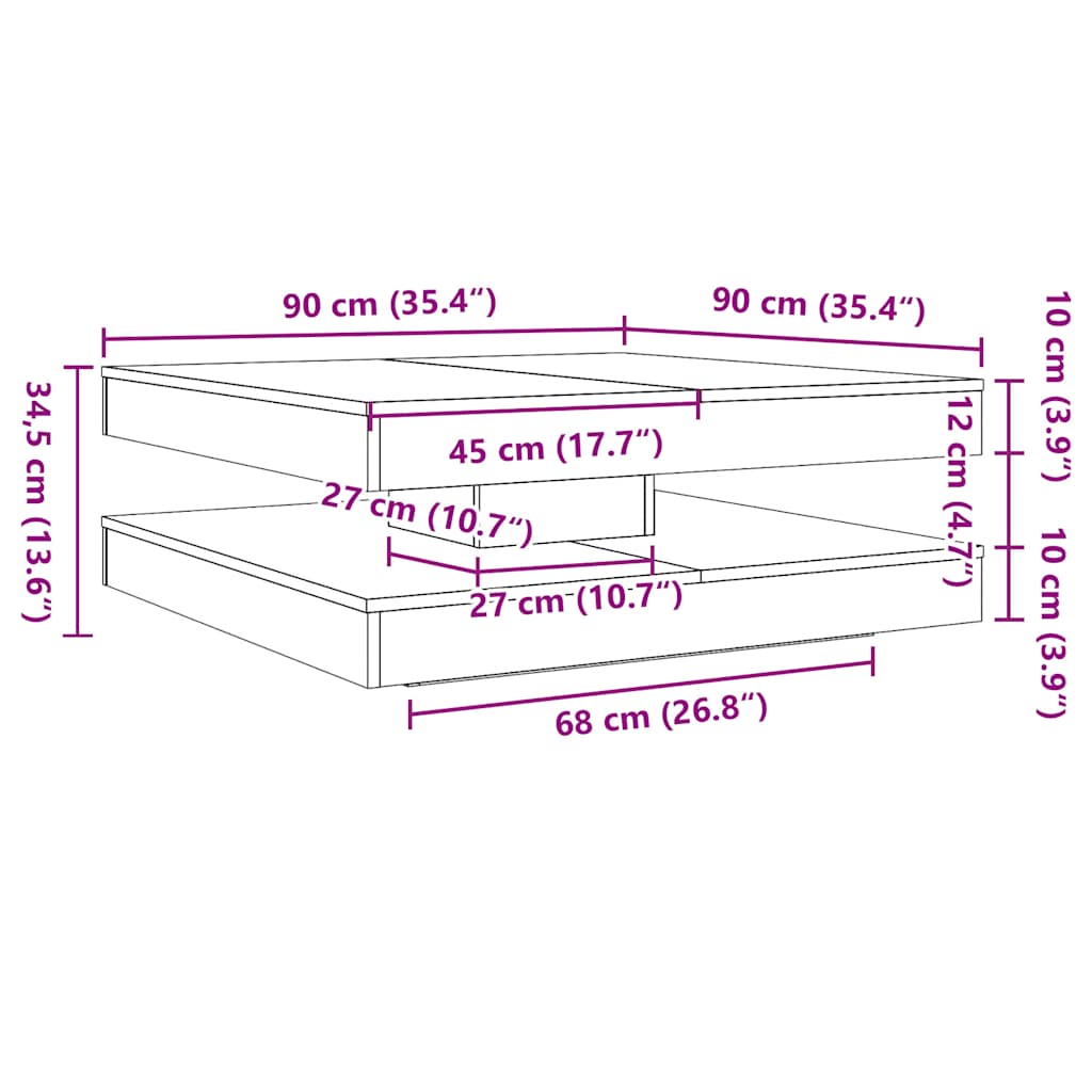 Couchtisch 360-Grad Drehbar Grau Sonoma 90x90x34,5 cm