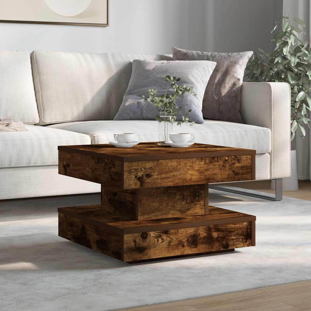 Couchtisch 360-Grad Drehbar Räuchereiche 50x50x34,5 cm