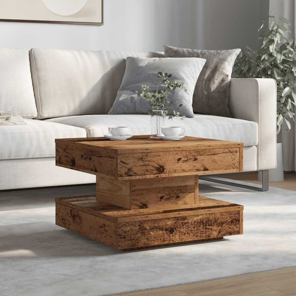 Couchtisch 360-Grad Drehbar Altholz-Optik 50x50x34,5 cm