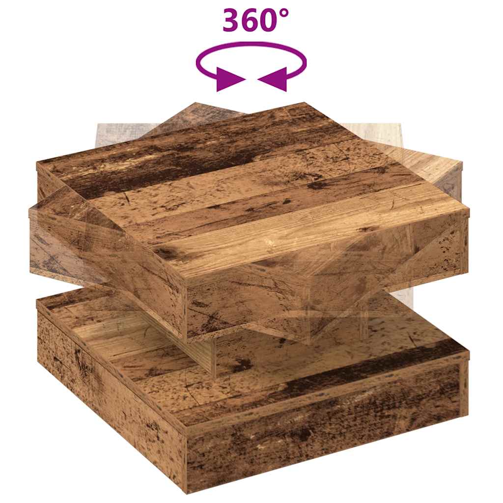 Couchtisch 360-Grad Drehbar Altholz-Optik 50x50x34,5 cm