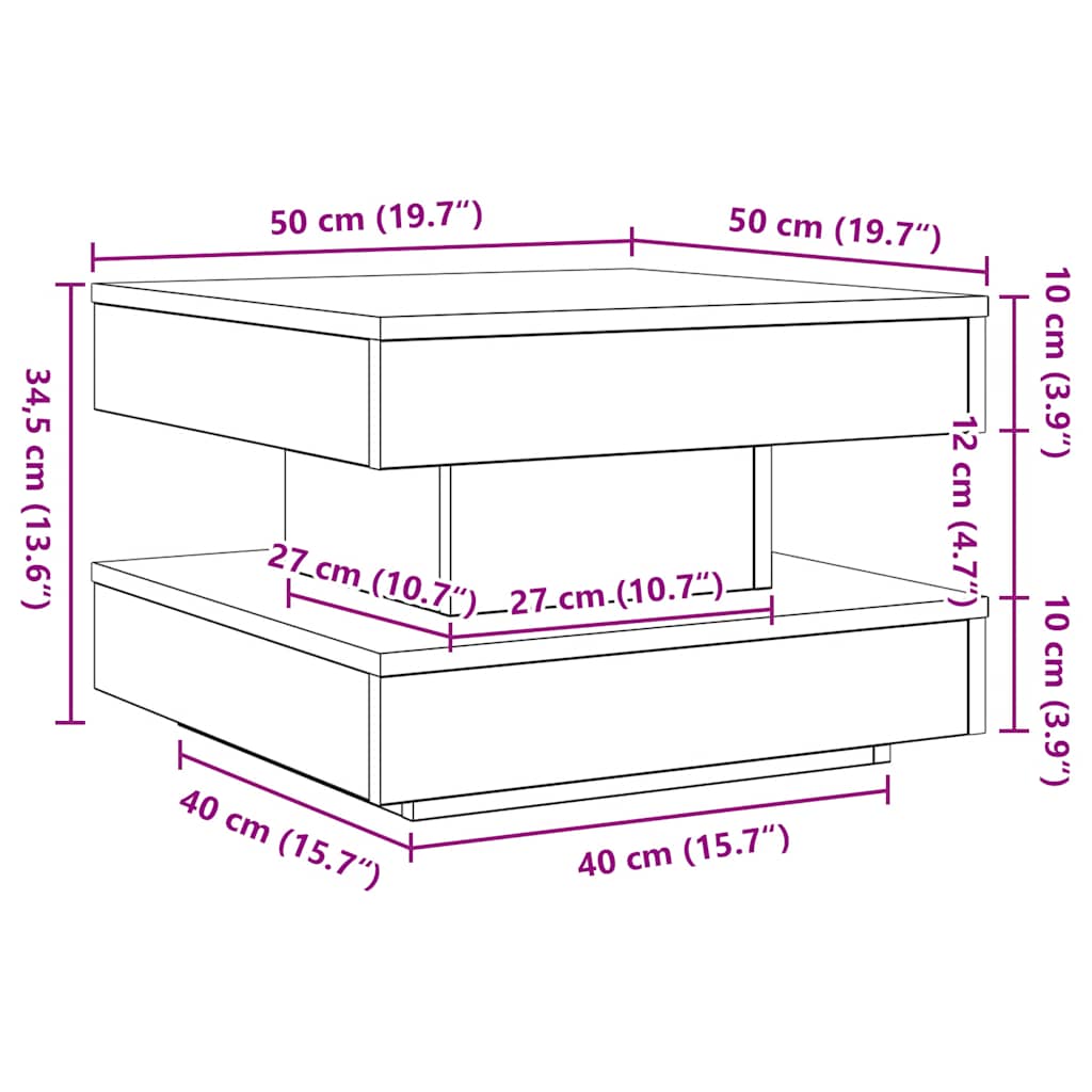 Couchtisch 360-Grad Drehbar Altholz-Optik 50x50x34,5 cm