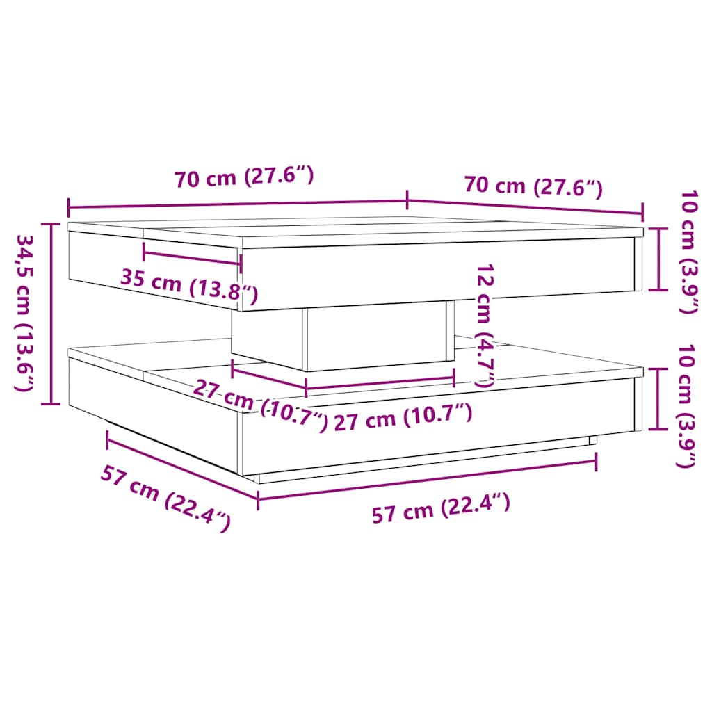 Couchtisch 360-Grad Drehbar Schwarz 70x70x34,5 cm
