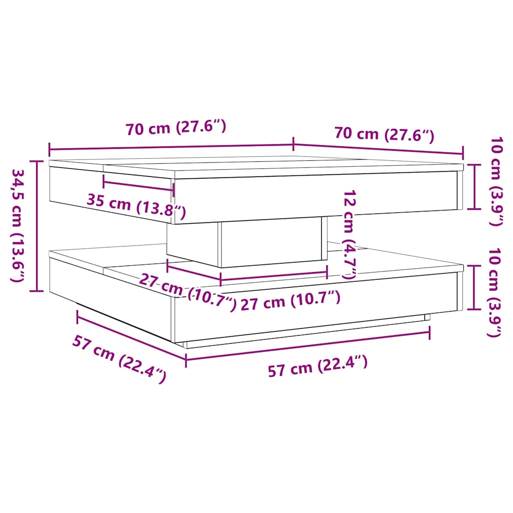 Couchtisch 360-Grad Drehbar Betongrau 70x70x34,5 cm