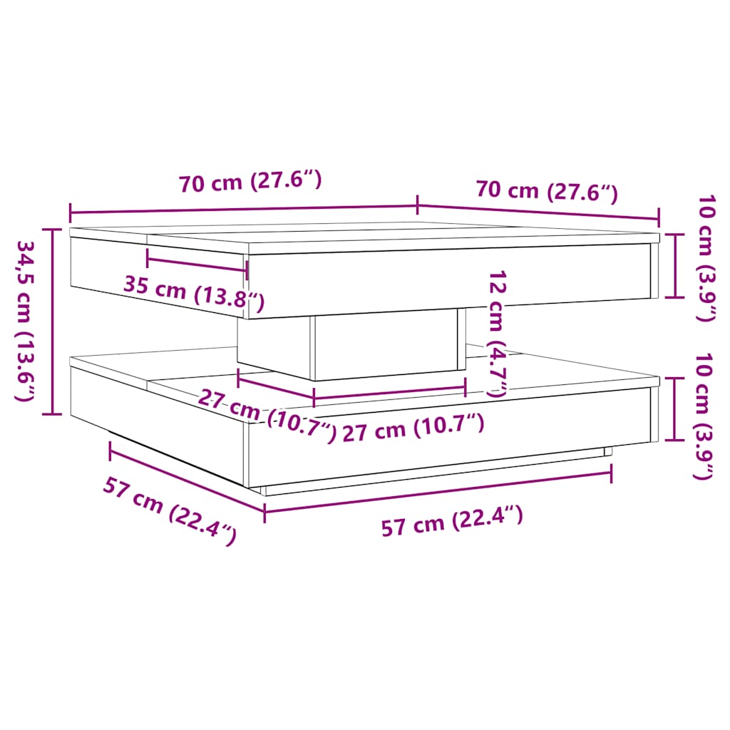 Couchtisch 360-Grad Drehbar Räuchereiche 70x70x34,5 cm
