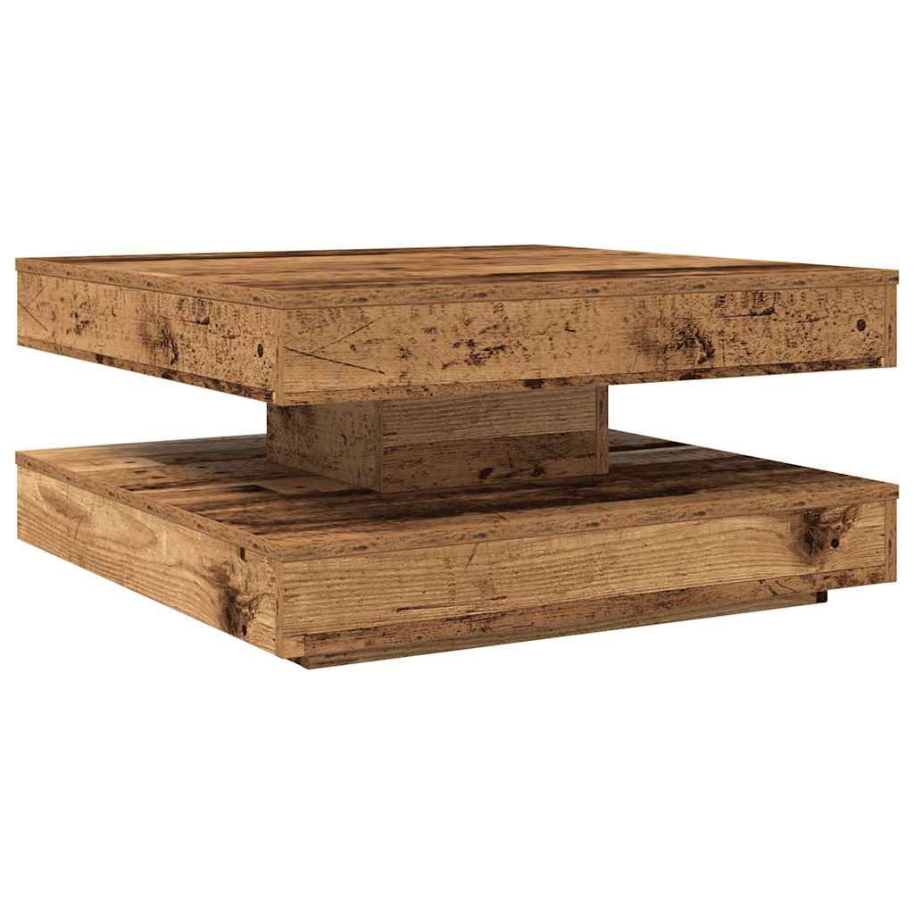 Couchtisch 360-Grad Drehbar Altholz-Optik 70x70x34,5 cm