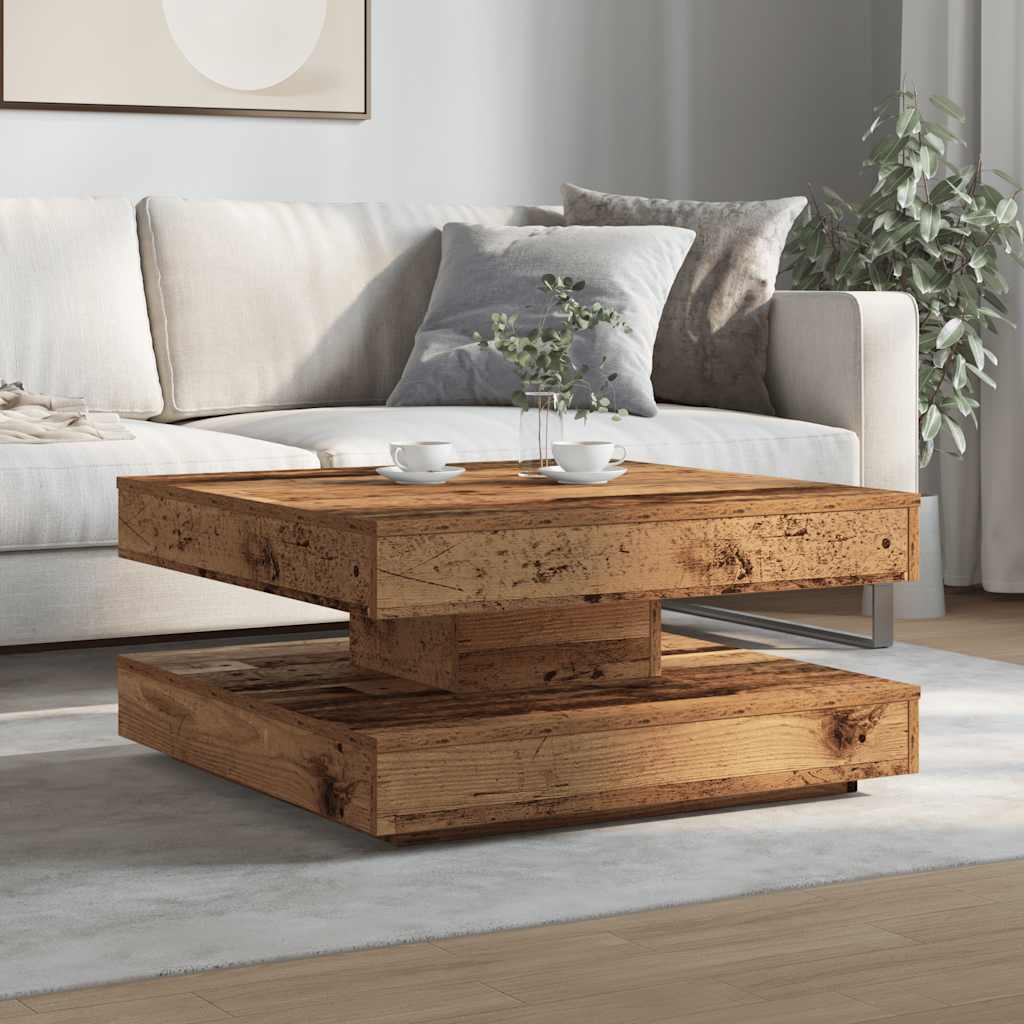 Couchtisch 360-Grad Drehbar Altholz-Optik 70x70x34,5 cm