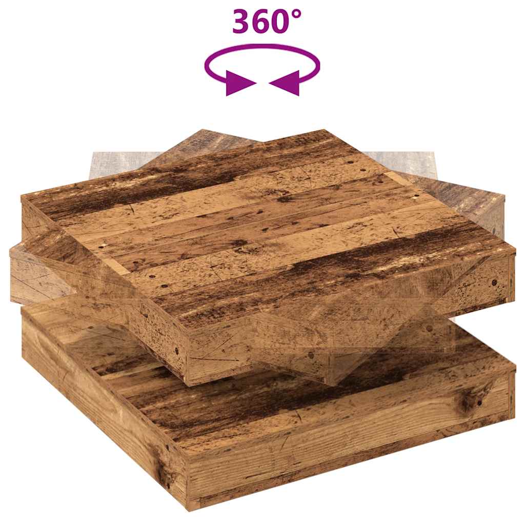 Couchtisch 360-Grad Drehbar Altholz-Optik 70x70x34,5 cm
