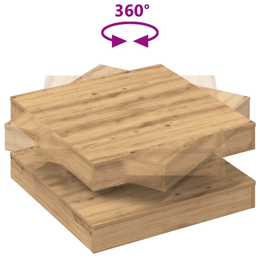 Couchtisch 360-Grad Drehbar Artisan-Eiche 70x70x34,5 cm