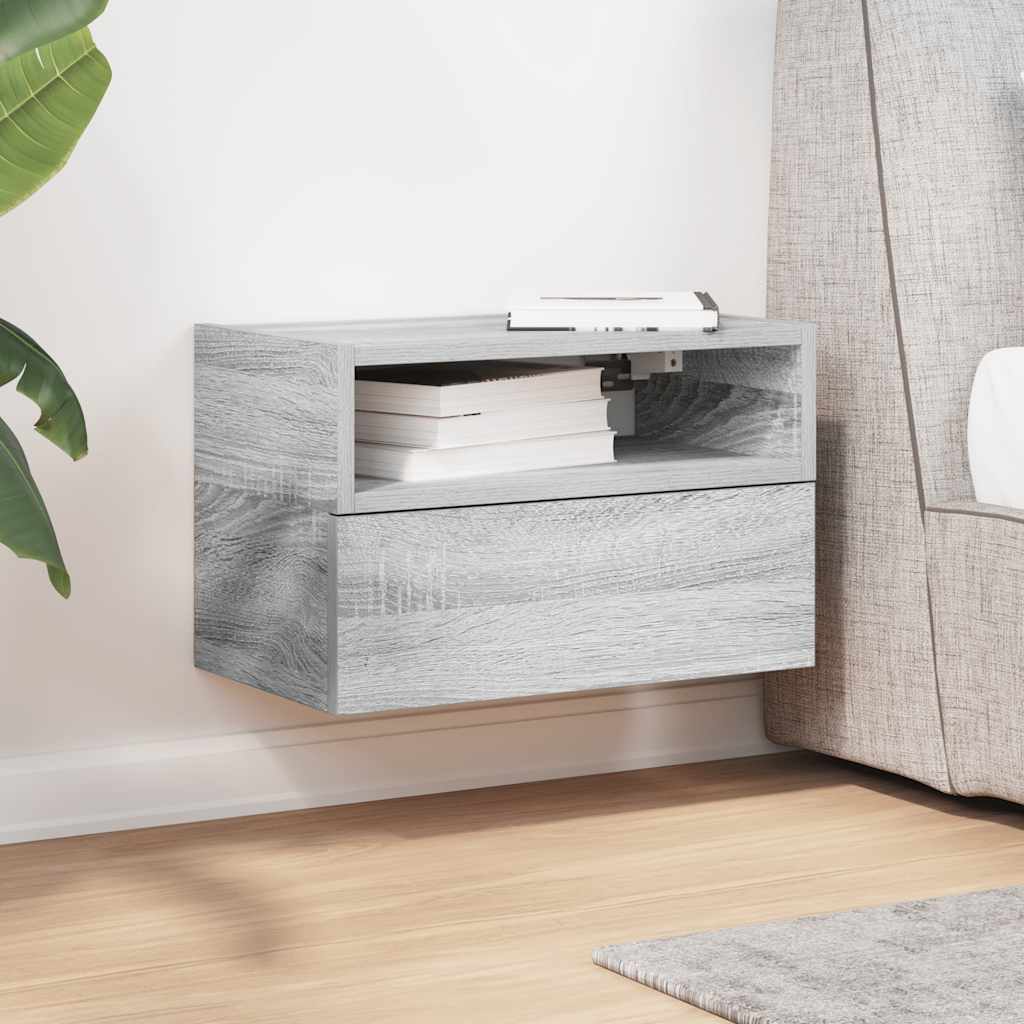 Wall-mounted bedside table, gray Sonoma, 45x26x28.5 cm
