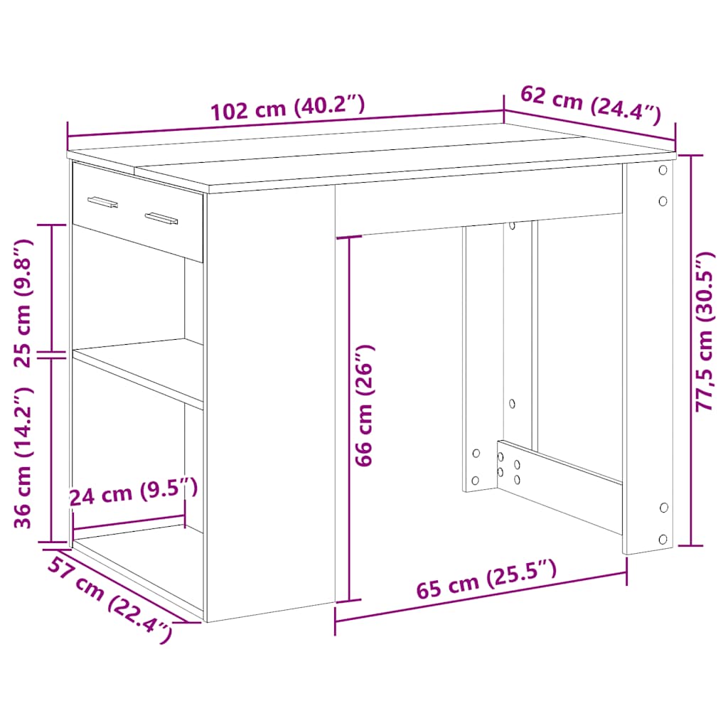 Schreibtisch mit Schubladen und Ablage Weiß 102x62x77,5 cm