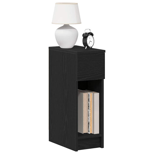 Bedside table with drawer, black oak look, 20x36x60 cm