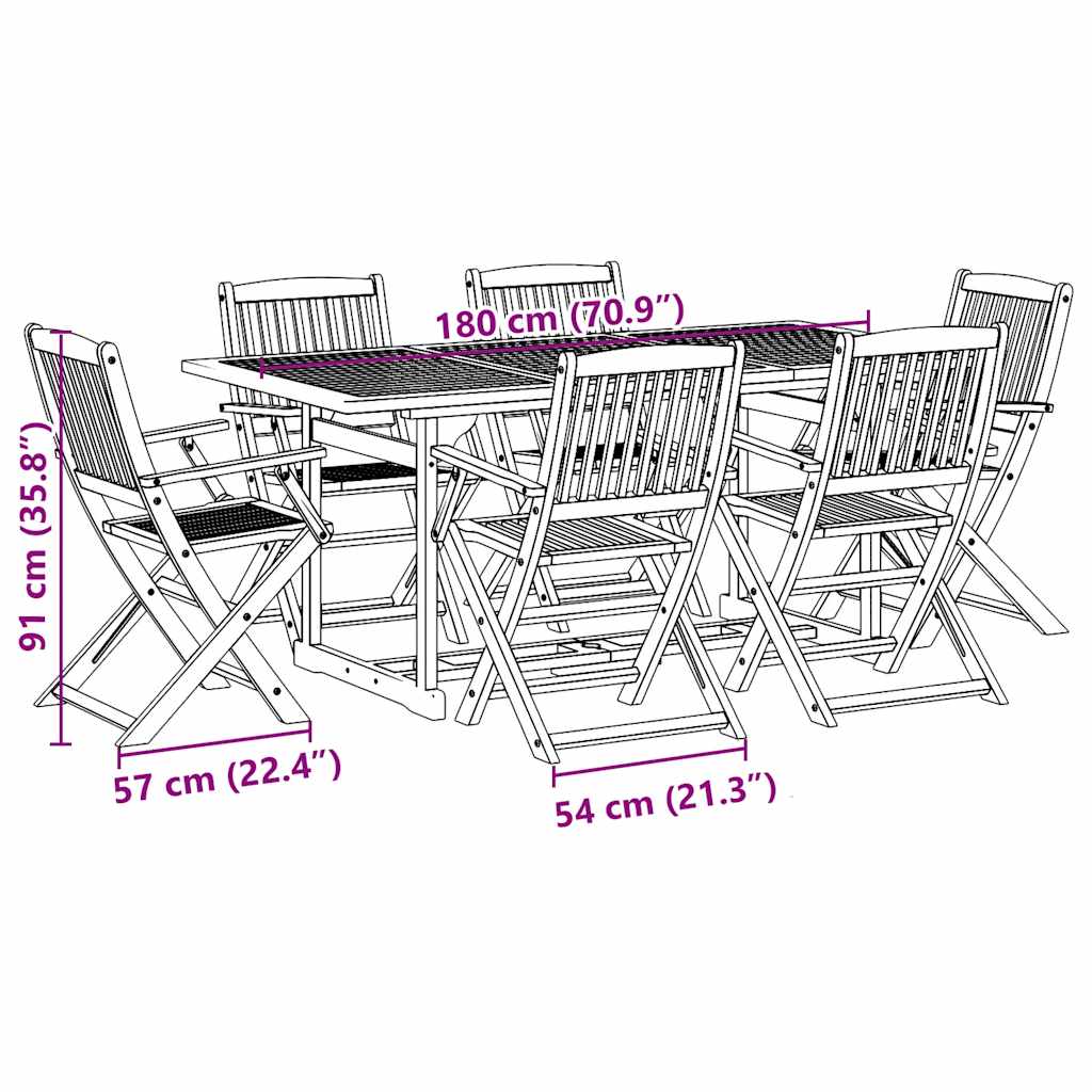 7-tlg. Garten-Essgruppe 180x90x75 cm Massivholz Akazie