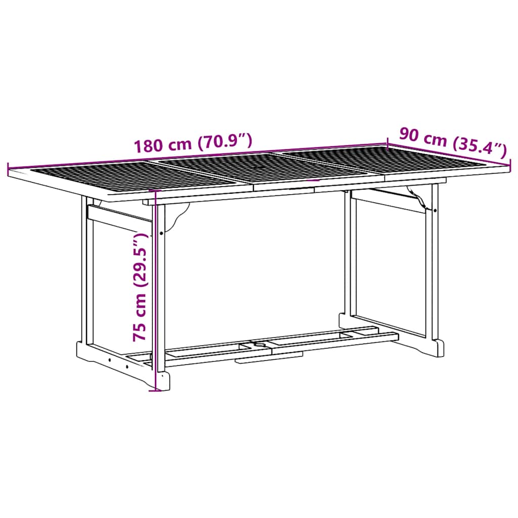 7-tlg. Garten-Essgruppe 180x90x75 cm Massivholz Akazie