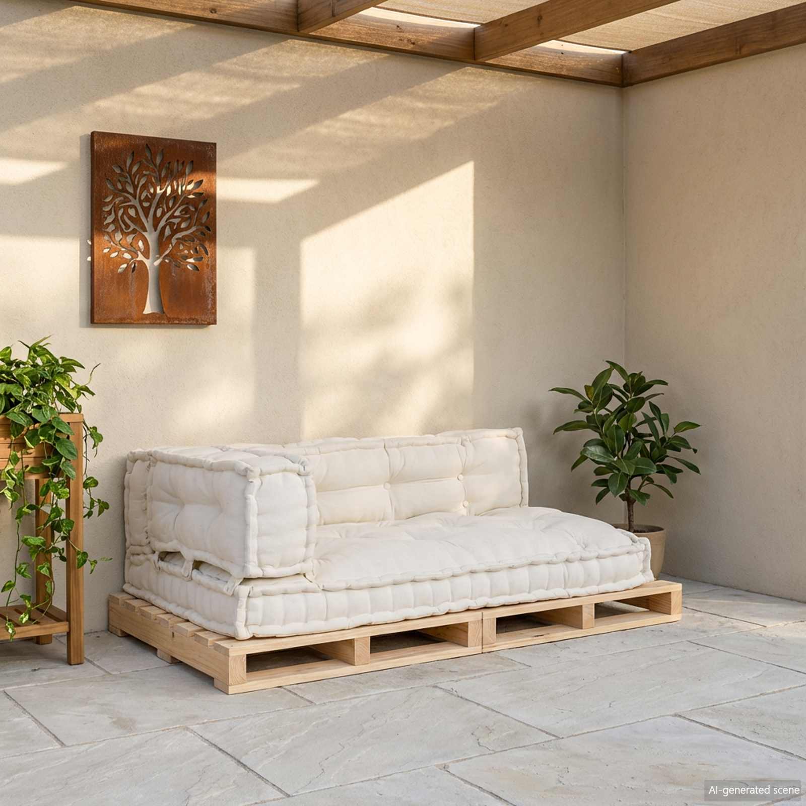 Pallet Sofa Kissen 3 stk. Stoff Creme 120 x 80 x 34 cm