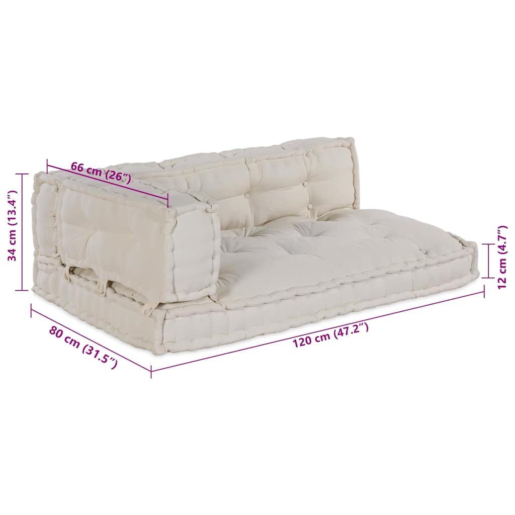 Pallet Sofa Kissen 3 stk. Stoff Creme 120 x 80 x 34 cm
