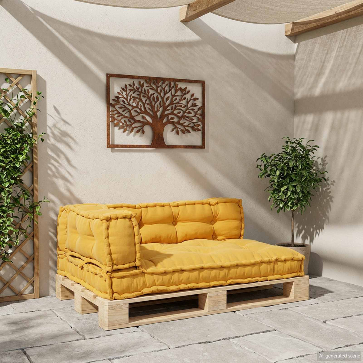 Pallet Sofa Kissen 3 stk. Stoff Gelb 120 x 80 x 38 cm