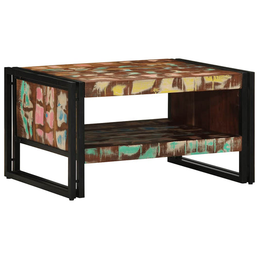 Table basse multicolore 70x50x38 cm bois de récupération bois massif
