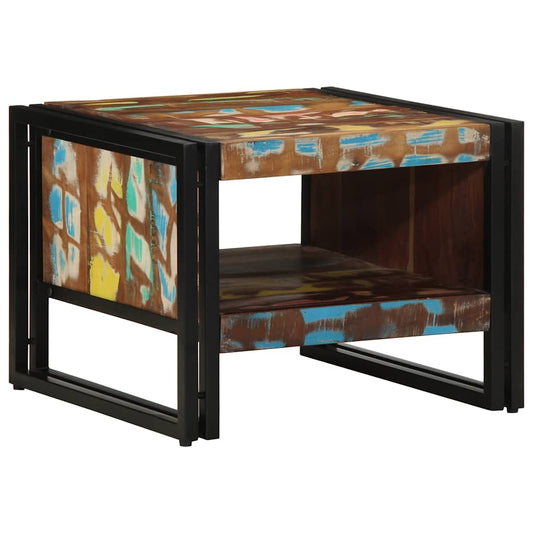 Table basse multicolore 50x50x38 cm bois de récupération bois massif