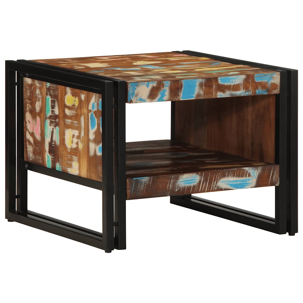 Table basse multicolore 50x50x38 cm bois de récupération bois massif
