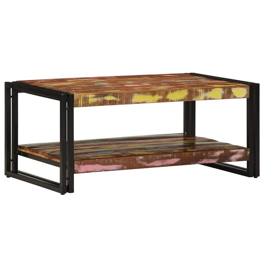 Table basse multicolore 90x50x38 cm en bois massif de récupération