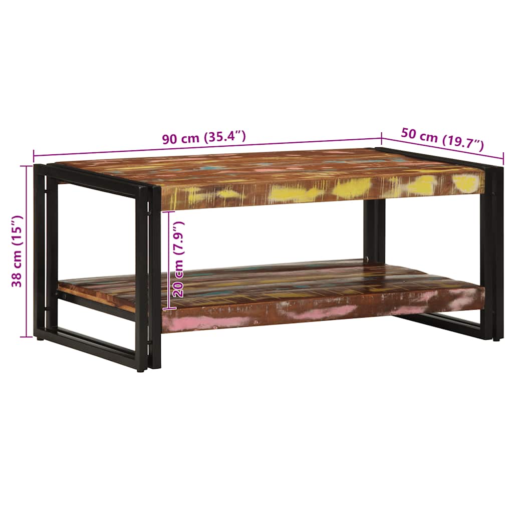 Table basse multicolore 90x50x38 cm en bois massif de récupération