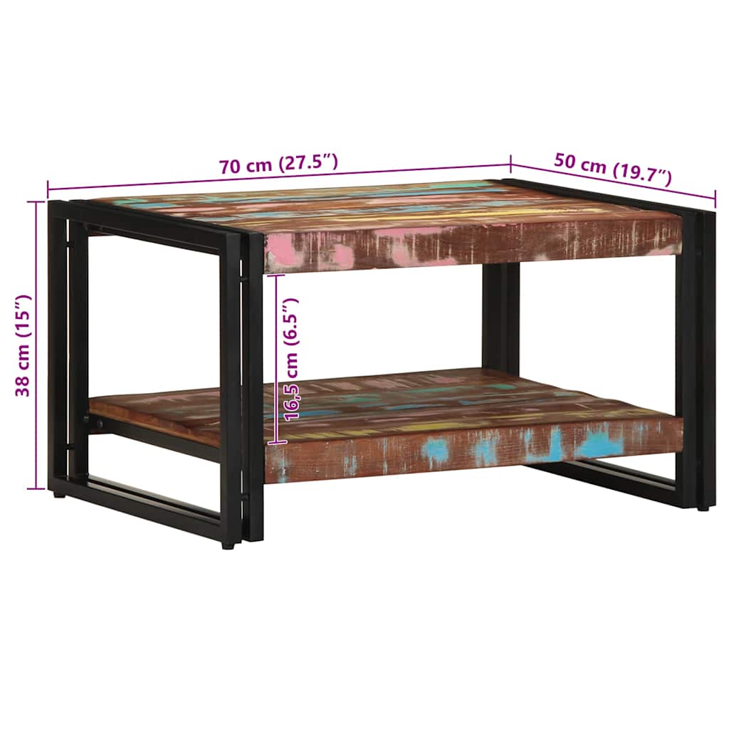 Table basse multicolore 70x50x38 cm bois de récupération bois massif