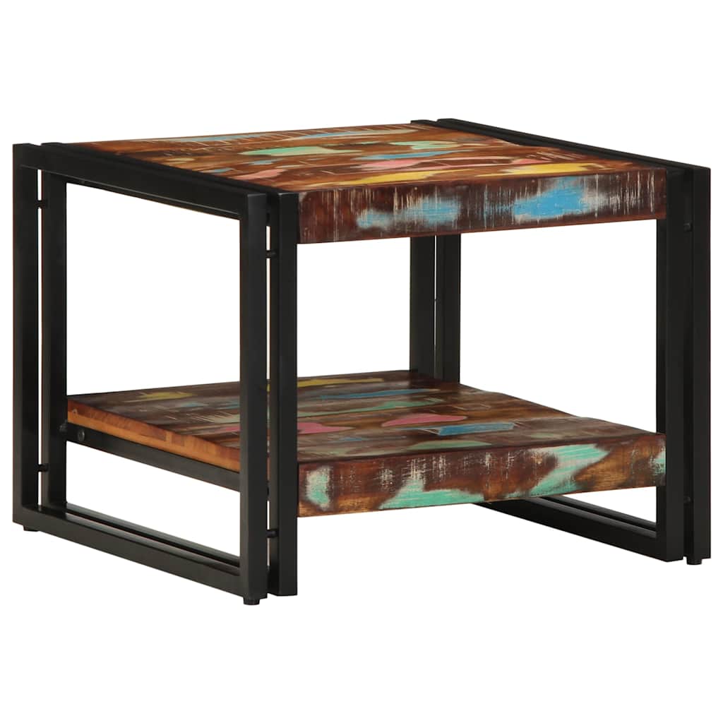 Table basse multicolore 50x50x38 cm bois de récupération bois massif