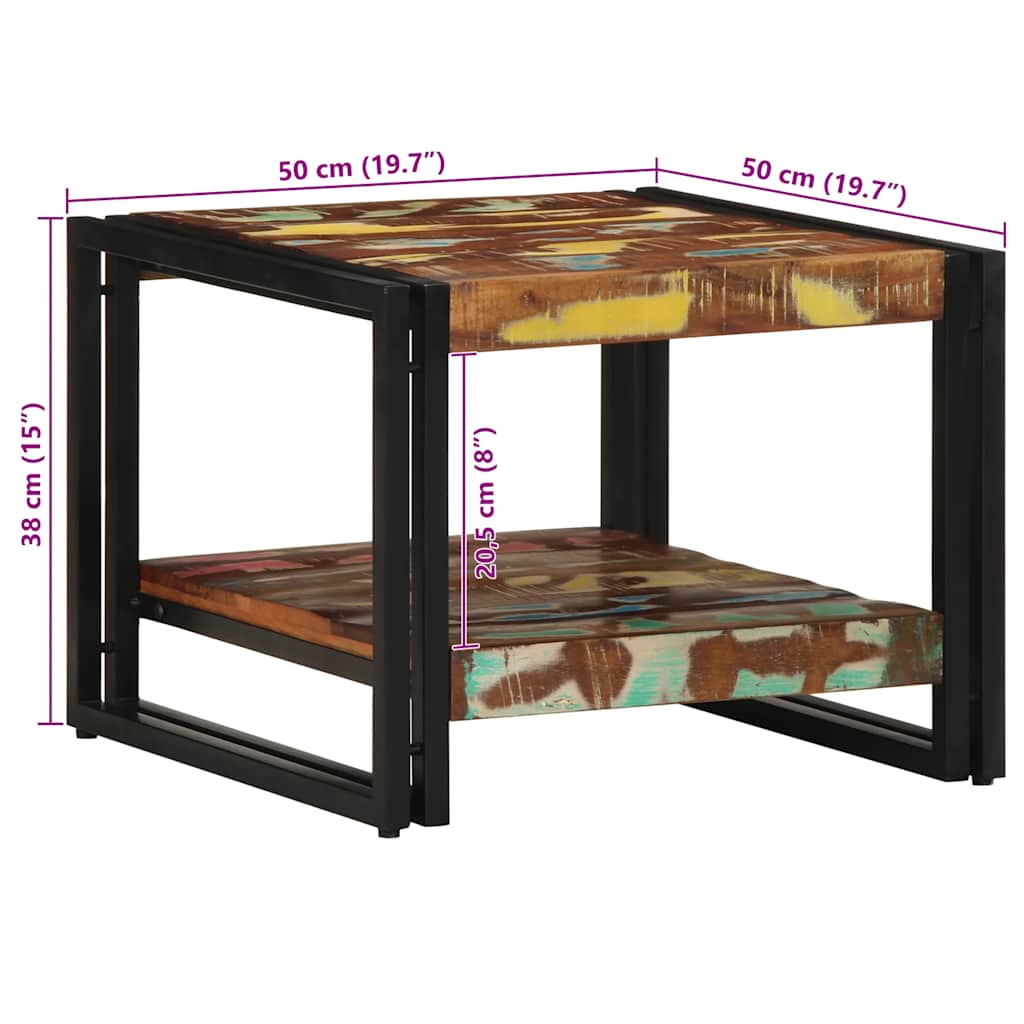 Table basse multicolore 50x50x38 cm bois de récupération bois massif