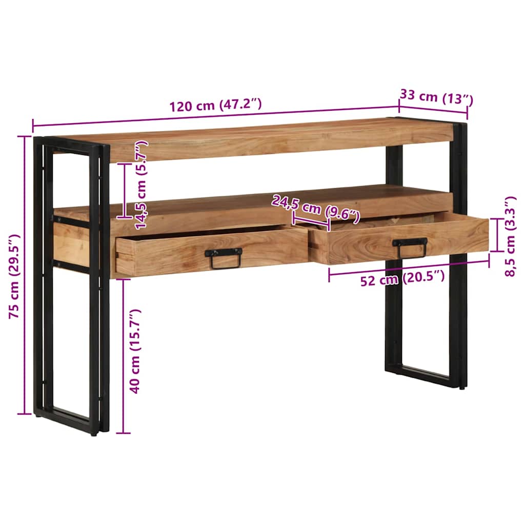 Konsolentisch Braun 120 x 33 x 75 cm Massivholz Akazie