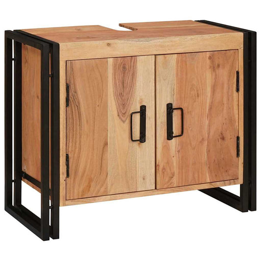 Waschbeckenunterschrank mit Tür Massives Akazienholz, Eisen