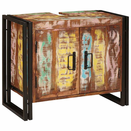 Waschbeckenunterschrank mit Tür Massives Reclaimed-Holz, Eisen