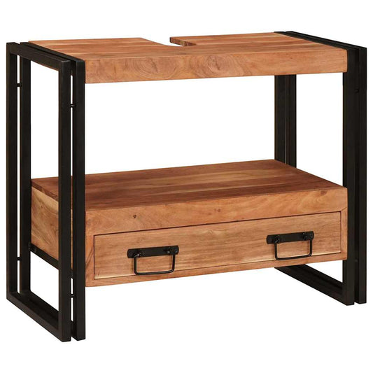 Waschbeckenunterschrank mit Regal Massives Akazienholz, Eisen
