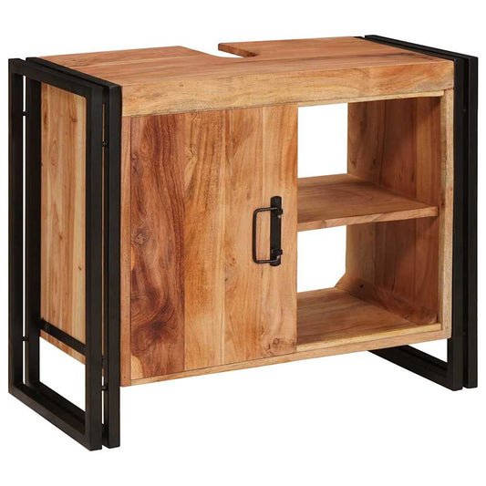 Waschbeckenunterschrank mit Tür Massives Akazienholz, Eisen