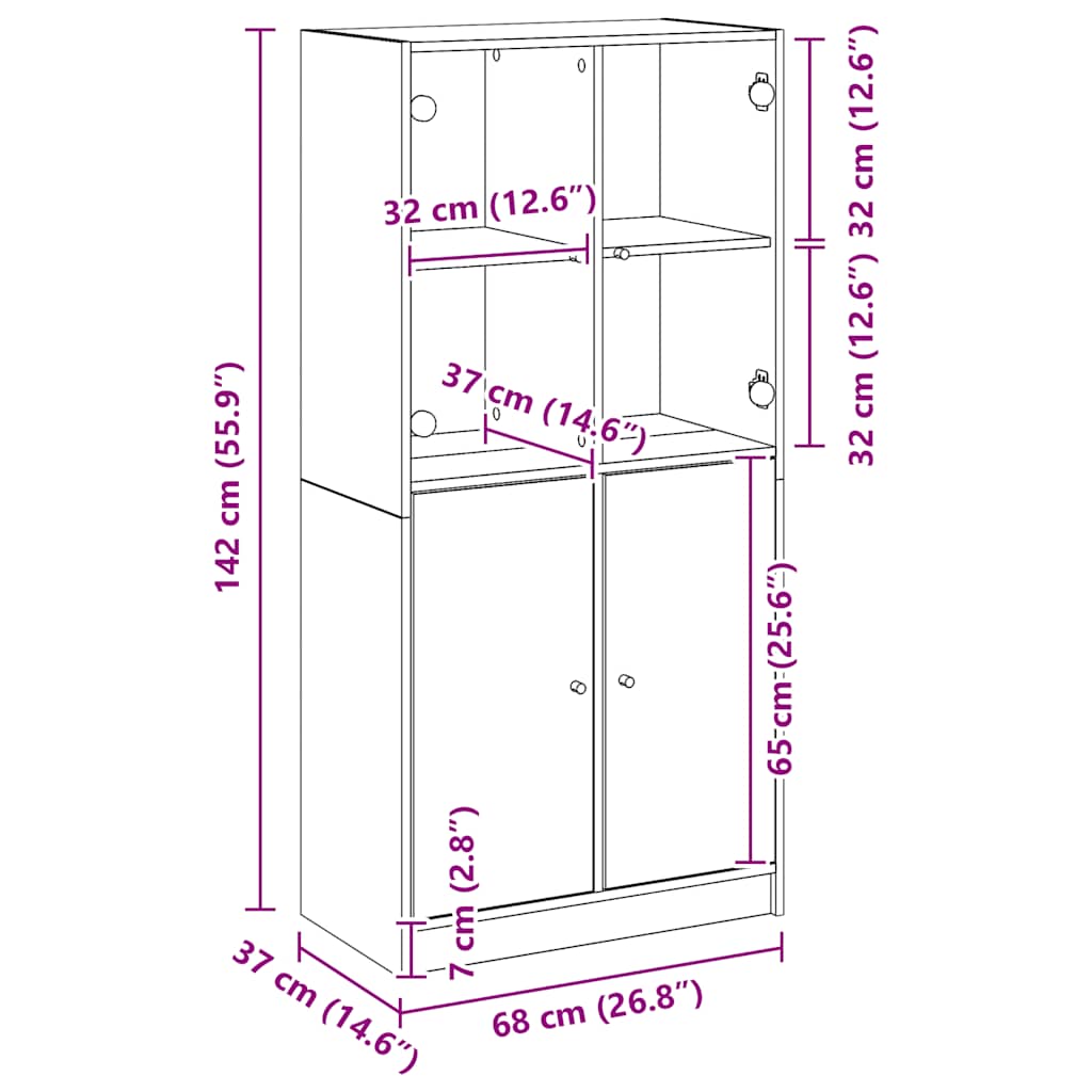 Highboard mit Türen Artisan-Eiche 68x37x142 cm Holzwerkstoff
