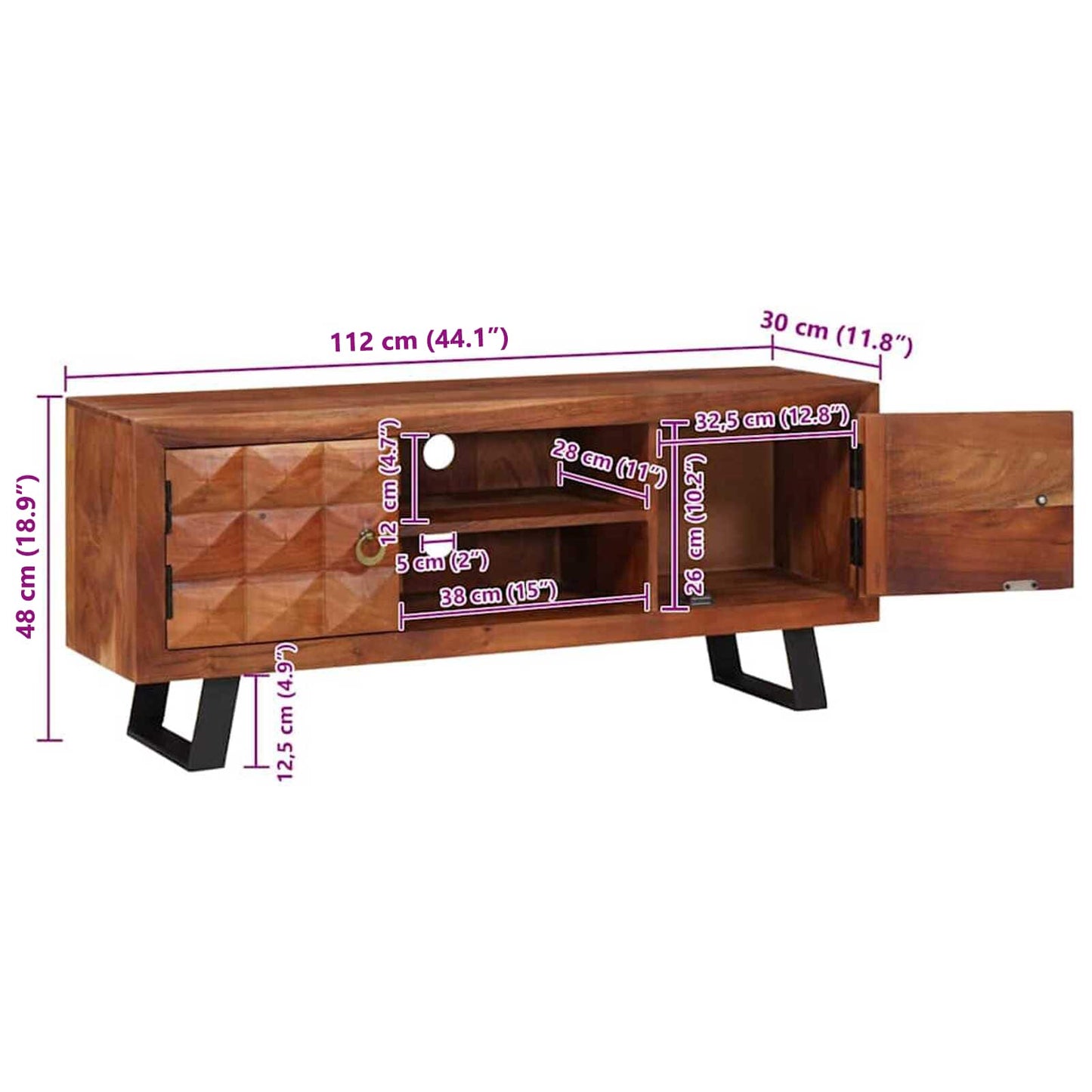 TV-Schränk Honigbraun 112 x 30 x 48 cm Massivholz Akazie