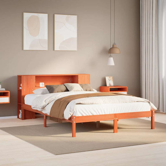 Lit en bois massif avec étagère sans matelas, marron ciré, 140x200 cm