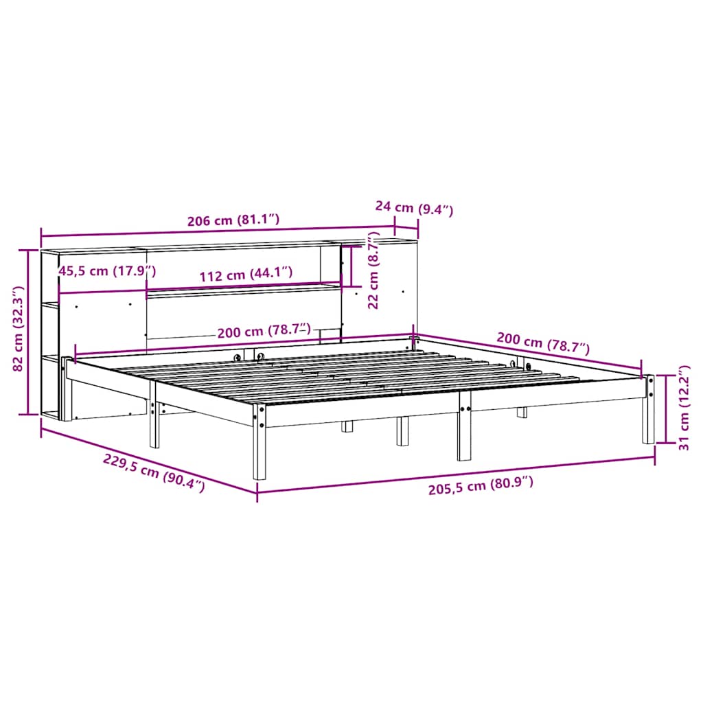 Massivholzbett mit Regal ohne Matratze Wachsbraun 200x200 cm