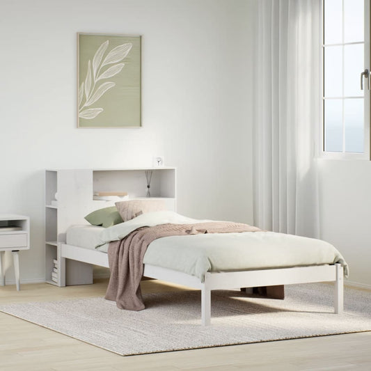 Lit en bois massif avec étagère sans matelas pin blanc 100x200 cm
