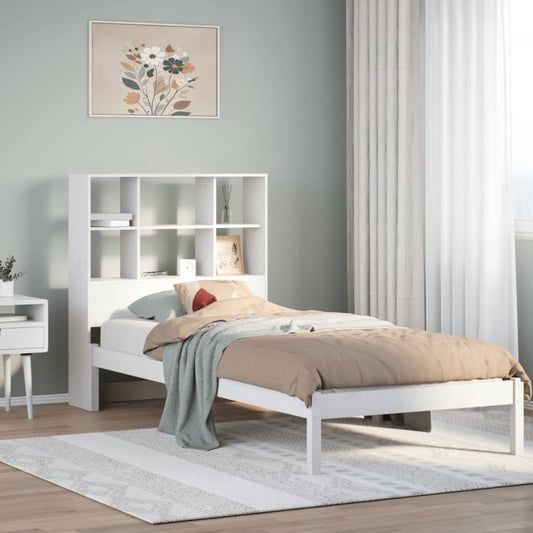 Lit en bois massif avec étagère sans matelas pin blanc 90x200 cm