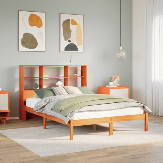 Lit en bois massif avec étagère sans matelas, marron ciré, 140x200 cm