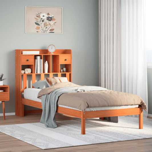 Lit en bois massif avec étagère sans matelas ciré marron 75x190 cm
