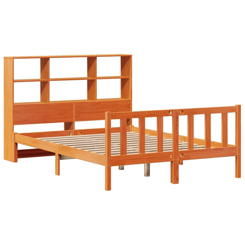 Massivholzbett mit Regal ohne Matratze Wachsbraun 135x190 cm