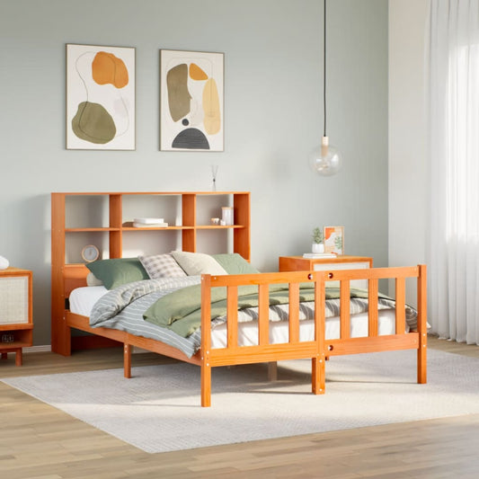 Massivholzbett mit Regal ohne Matratze Wachsbraun 135x190 cm