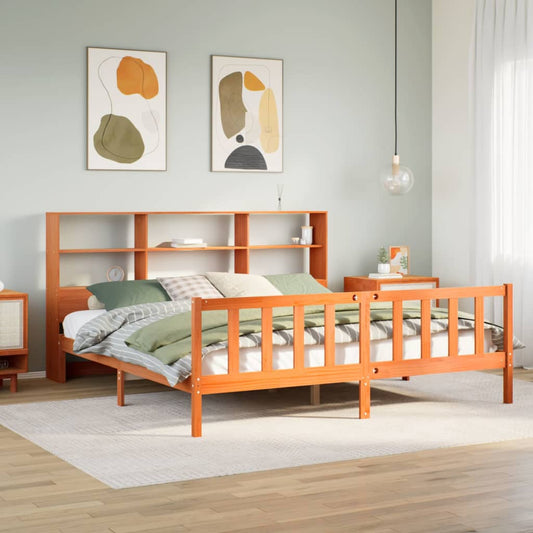 Massivholzbett mit Regal ohne Matratze Wachsbraun 200x200 cm