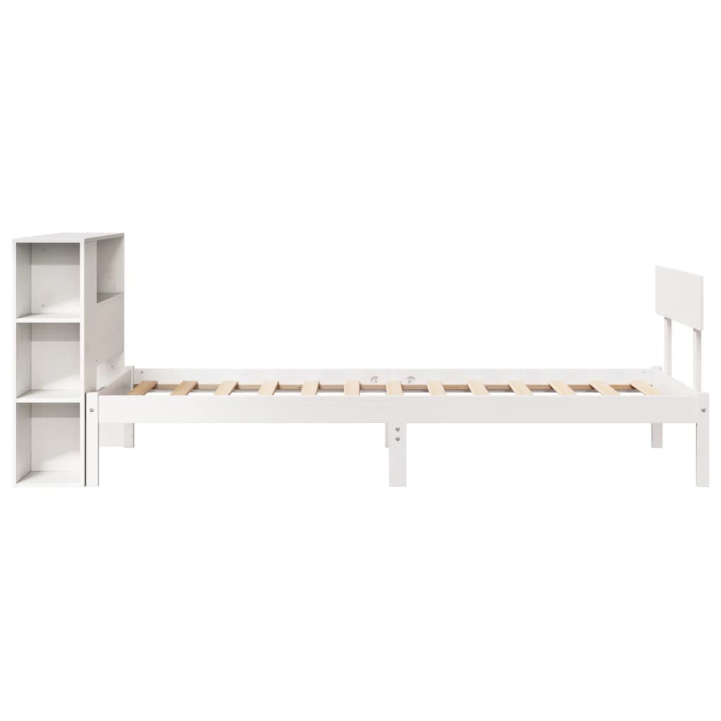 Massivholzbett mit Regal ohne Matratze Weiß 75x190 cm Kiefer