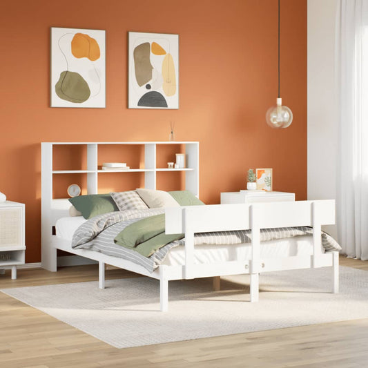 Lit en bois massif avec étagère sans matelas pin blanc 120x190 cm