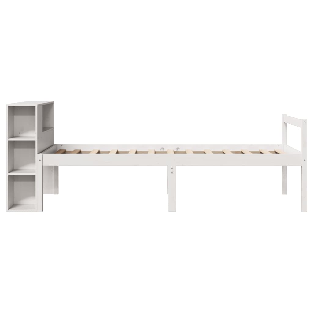 Massivholzbett mit Regal ohne Matratze Weiß 75x190 cm Kiefer