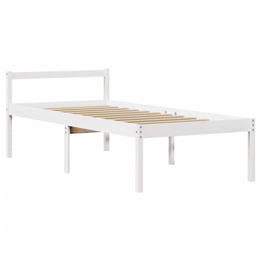 Massivholzbett mit Regal ohne Matratze Weiß 75x190 cm Kiefer