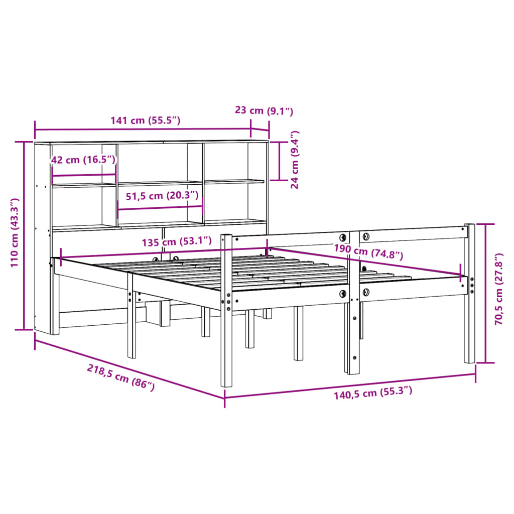 Massivholzbett ohne Matratze Wachsbraun 135x190 cm Massivholz